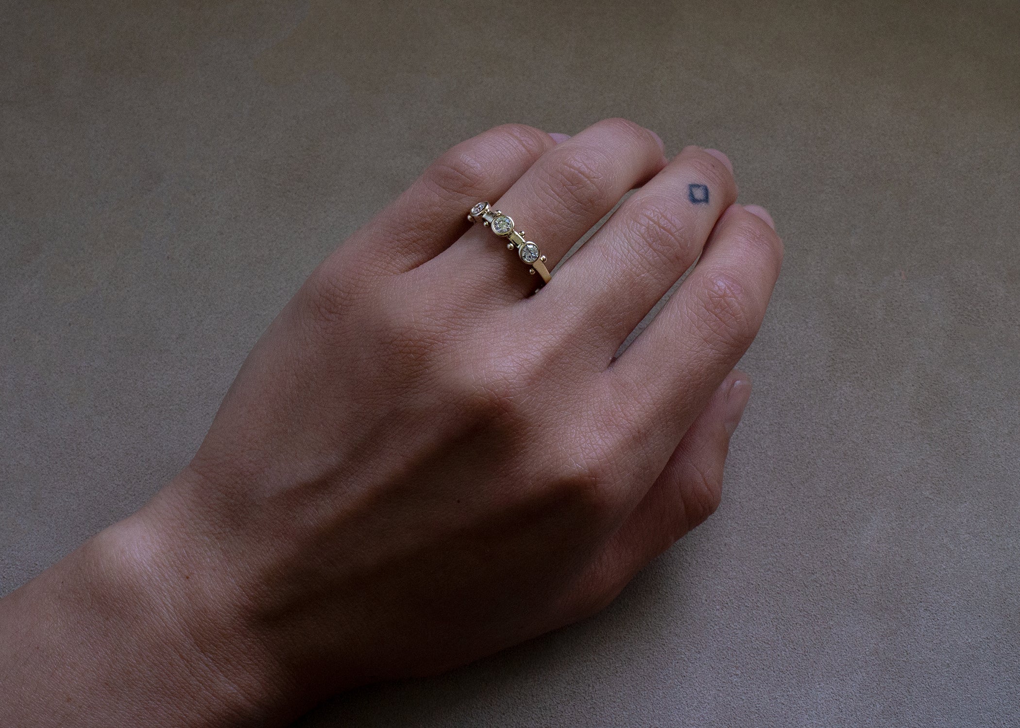 In Stock | 3-Stone White Diamond Koemi Ring
