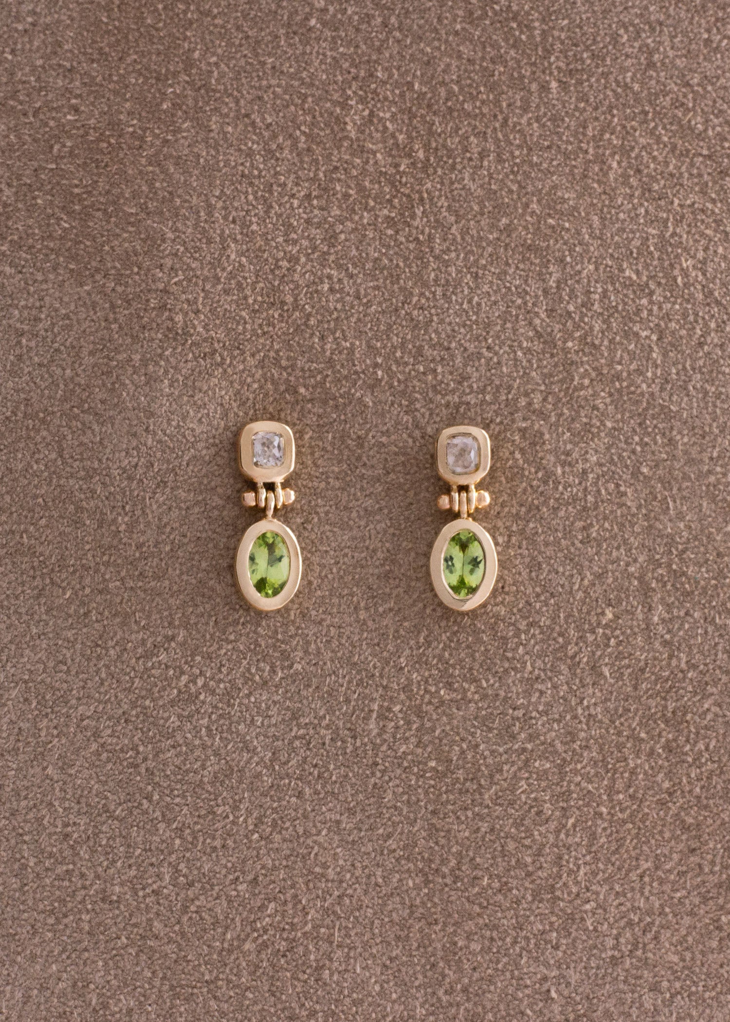 In Stock | Champagne Diamond & Peridot Maiko Hinge Earrings