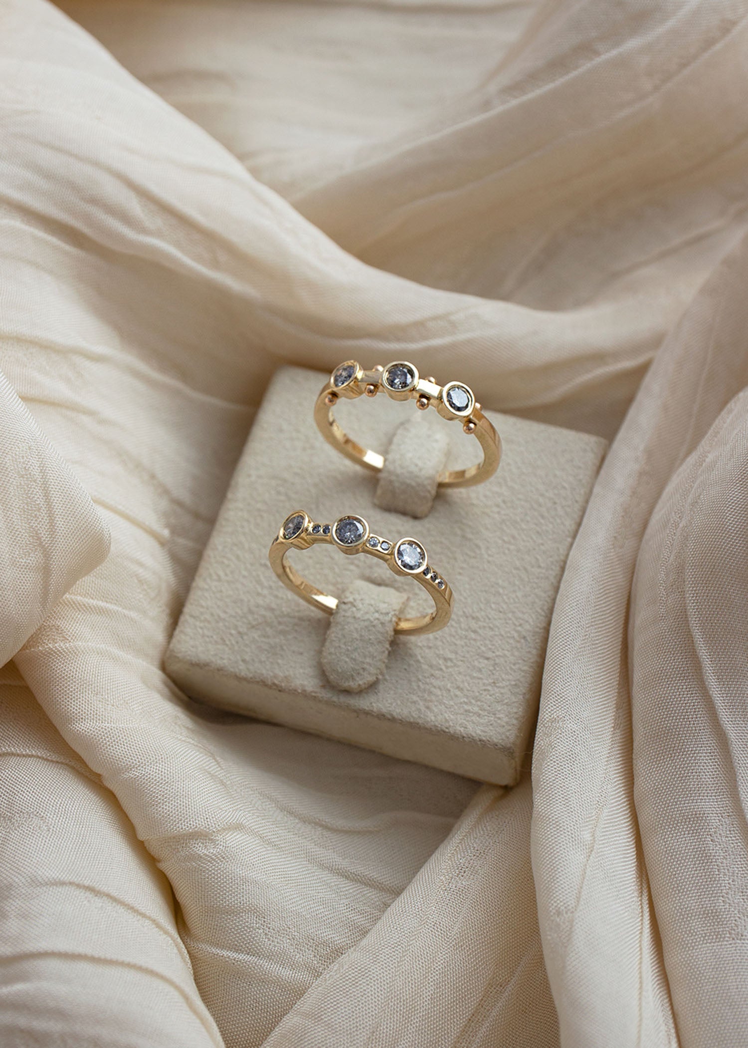 In Stock | 3-Stone Grey Diamond Theia Ring