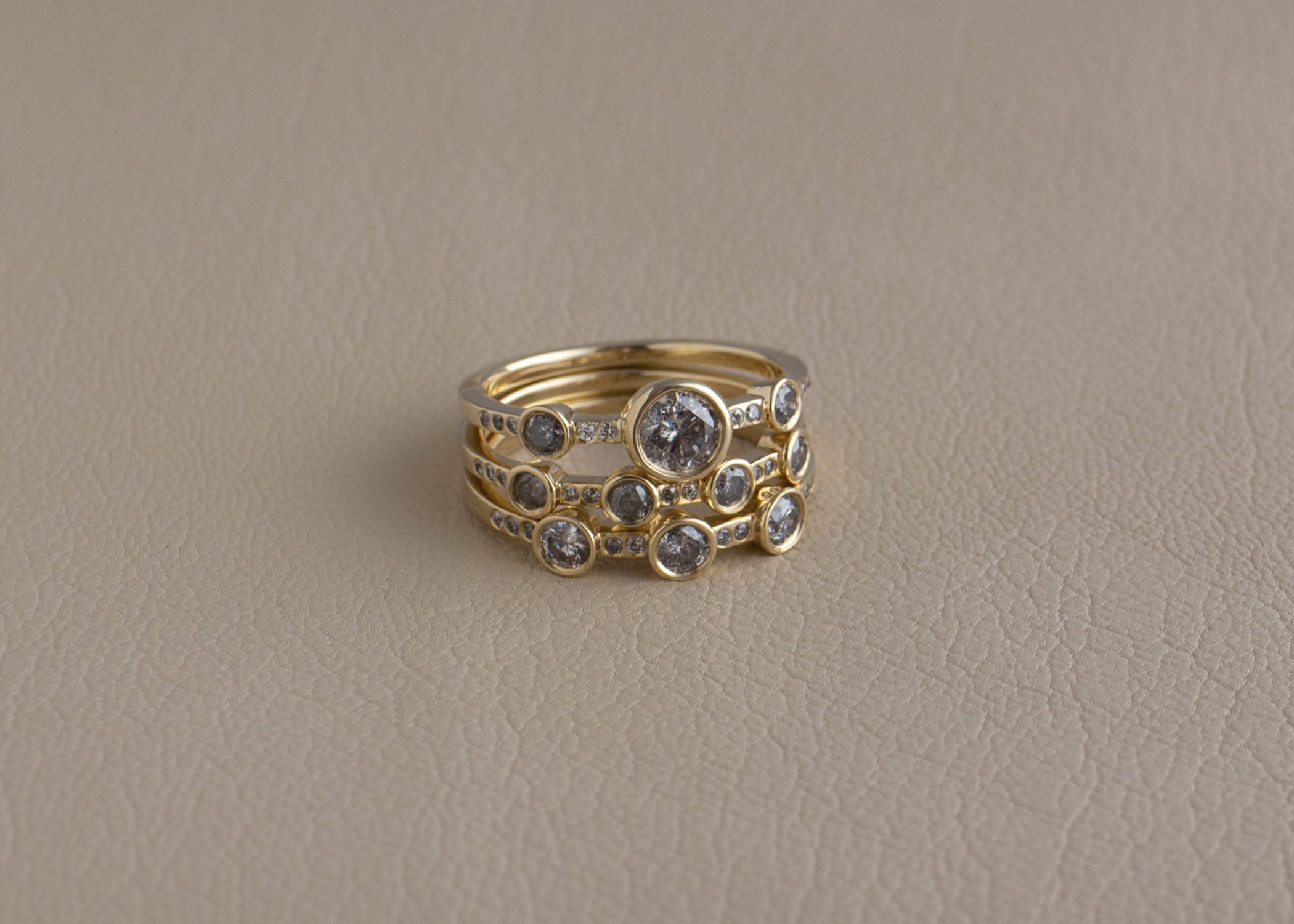 In Stock | 3-Stone Grey Diamond Theia Ring