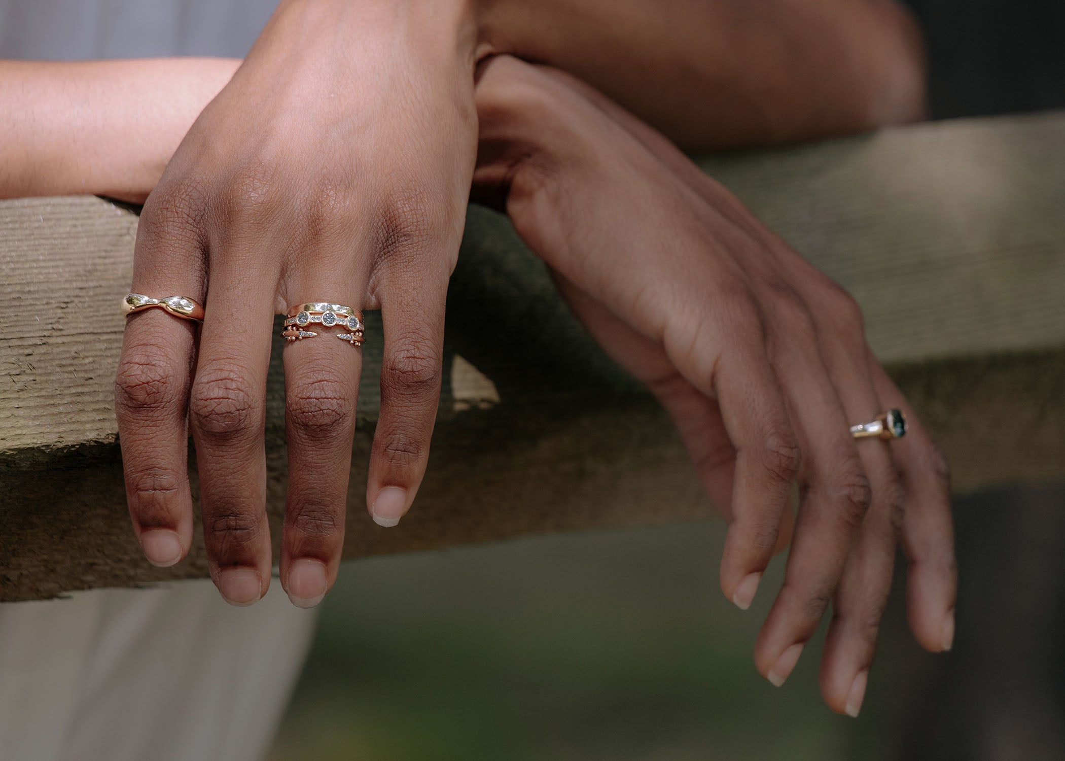 In Stock | 3-Stone Grey Diamond Theia Ring