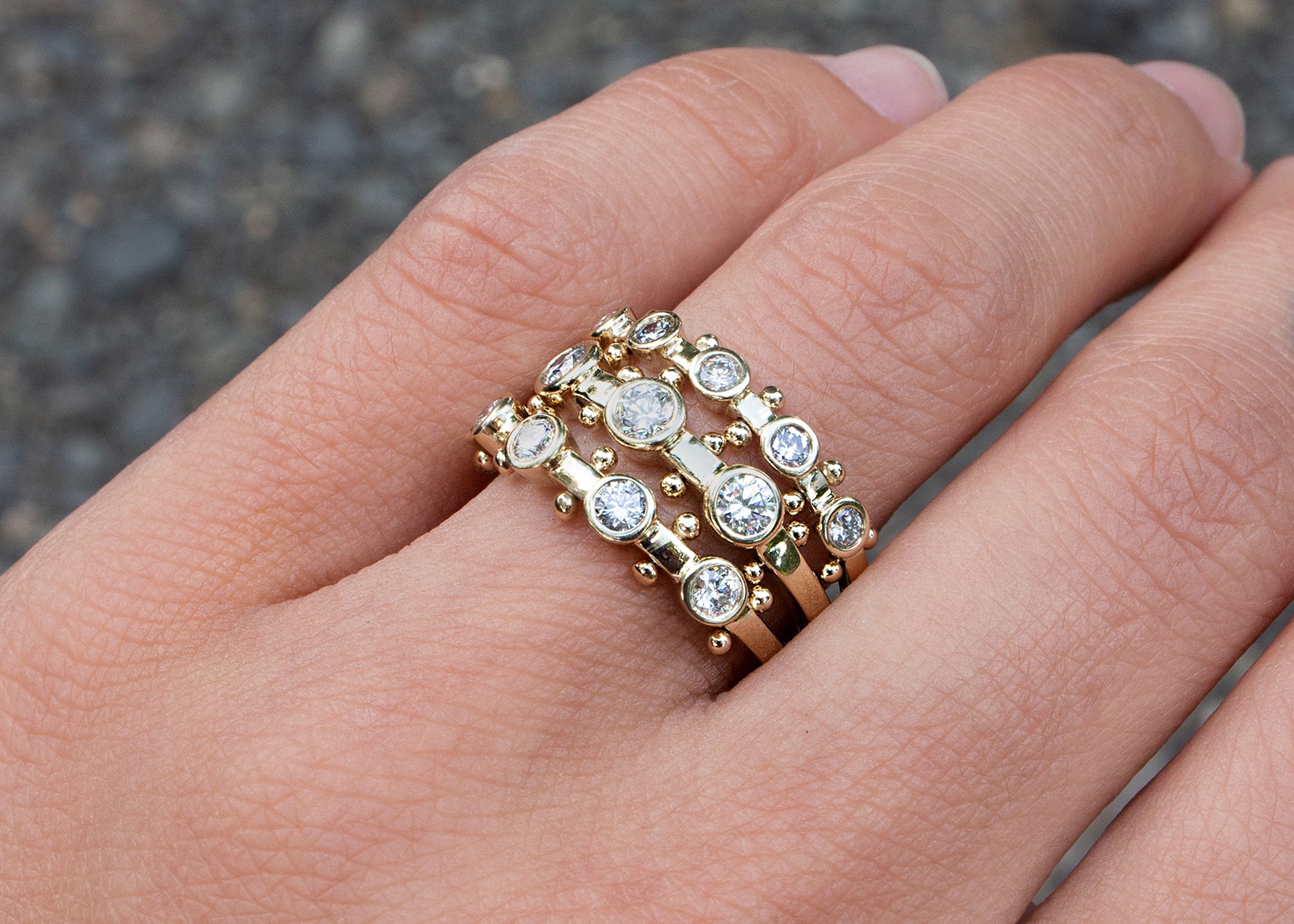 In Stock | 3-Stone White Diamond Koemi Ring