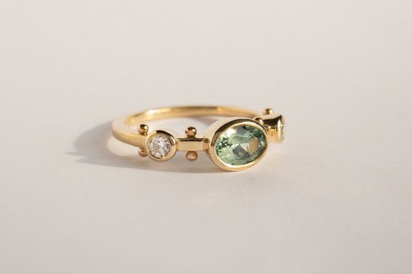 Kaori Ring No.5 - Oval Seafoam Green Montana Sapphire & White Diamond