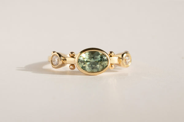 Kaori Ring No.5 - Oval Seafoam Green Montana Sapphire & White Diamond