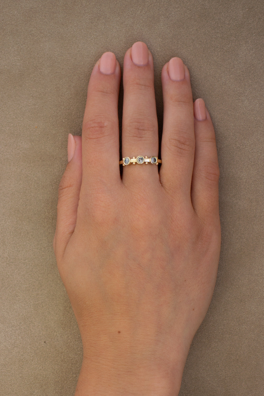 In Stock | 3-Stone Grey Diamond Koemi Ring