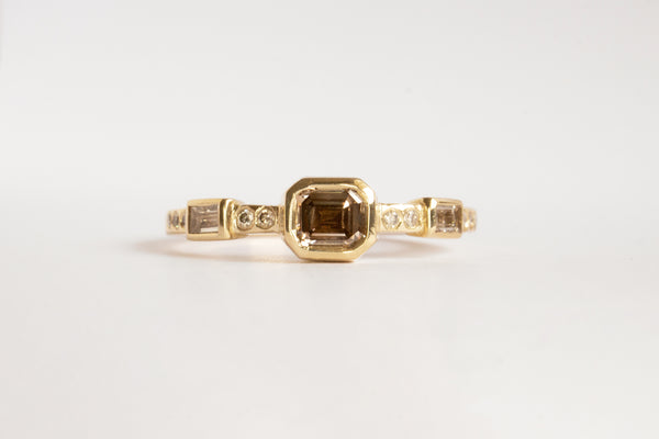 Hikaru Ring No.5 - Emerald Cut Brown Argyle Diamond